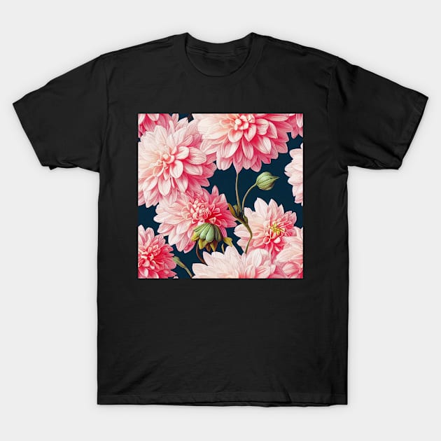 Pink Dahlia T-Shirt by VintageFlorals